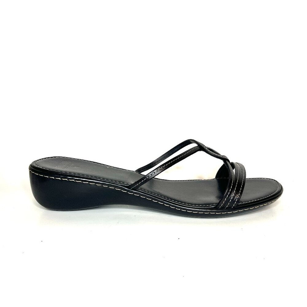 Italian Shoemakers Black Sandal, Women' Size 10, White Stitching, Strappy Design
